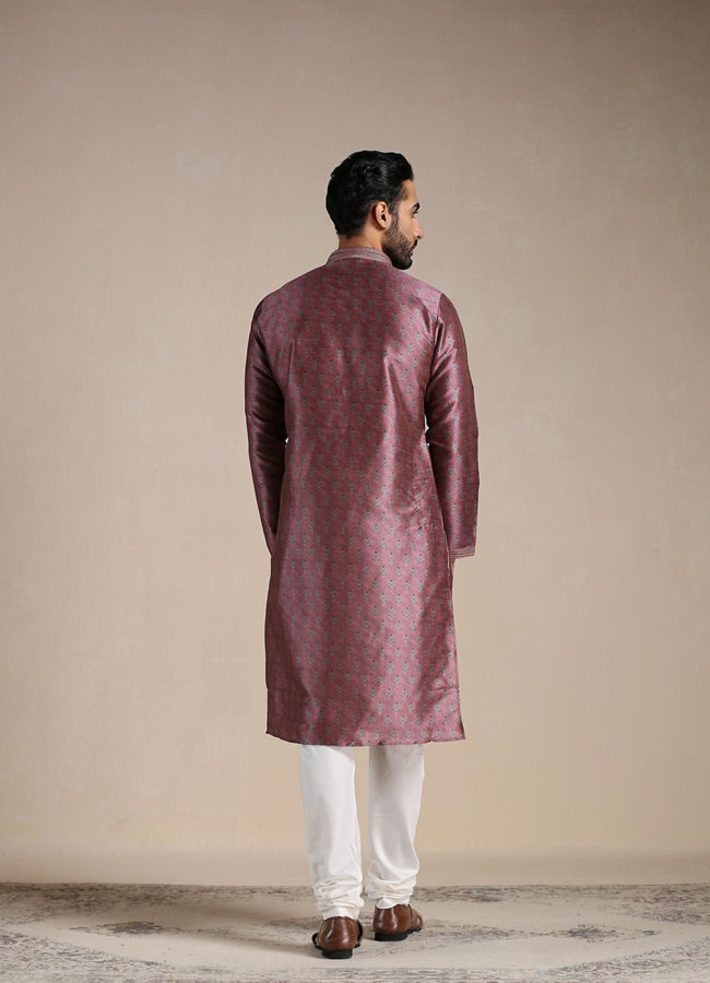 alt message - Manyavar Men Purple Printed Kurta Pajama image number 3